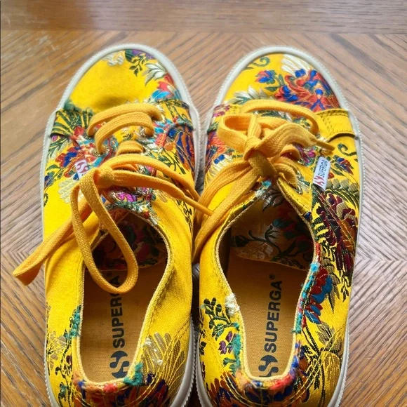 Superga Women Size 6.5 Yellow/Gold Satin Korelaw Embroidered Tennis Sneakers - Picture 4 of 6